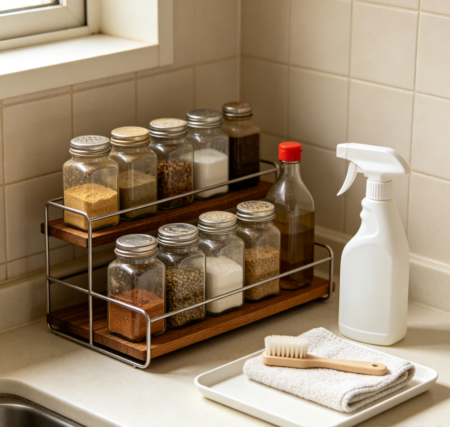 Cleaning and organizing spice racks and containers