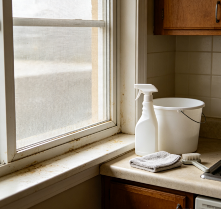 Grease removal from kitchen windowsills and screens