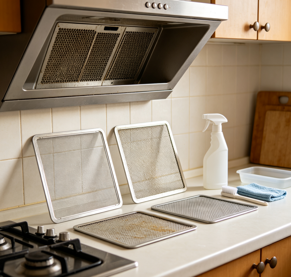 Range hood filter replacement and cleaning