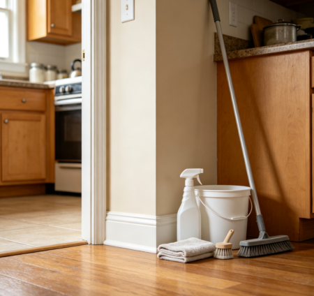 Cleaning of kitchen door frames and baseboards