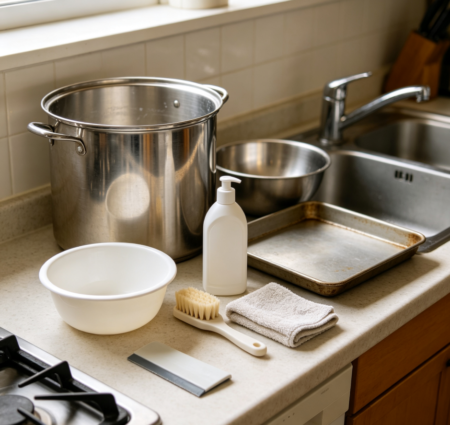 Cleaning of large pots and baking trays