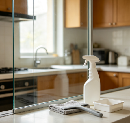 Cleaning of glass doors and partitions