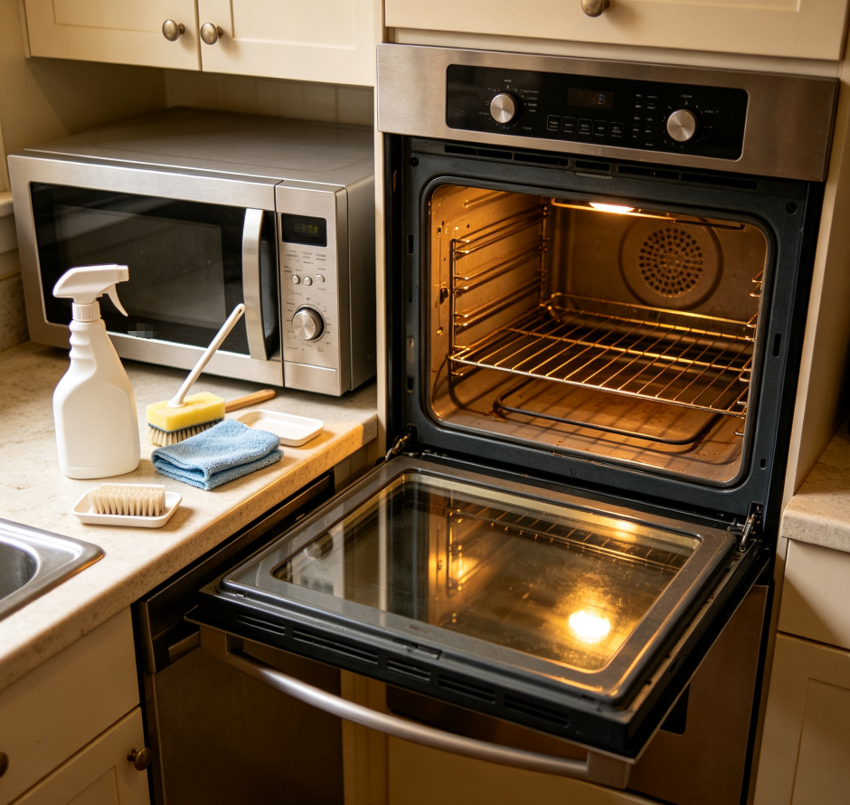 Interior cleaning for ovens and microwaves