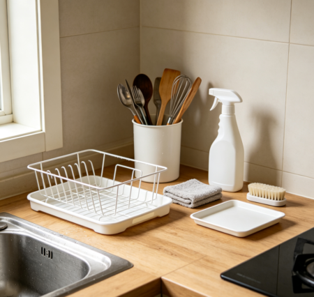 Cleaning of countertop drying racks and utensil holders