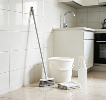 Deep stain removal for kitchen walls and floor tiles